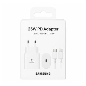 Carregador 25W Samsung Cabo Type-C to Type-C, Branco