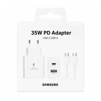 Carregador 35W Samsung Adaptador Type-C USB-A, Branco