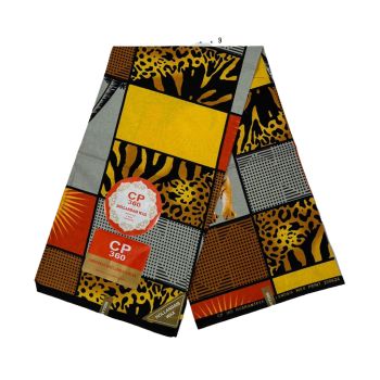 Capulana Africana CP 360 Hollandais Wax Padrão Geométrico Animal Amarelo & Preto, 100% Algodão