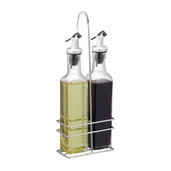 Jogo de 2 Garrafa Azeite/Vinagre com Suporte e Doseador Micasa Glass (12/36), 250ml