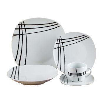 Jogo de Jantar para 4 Pessoas Zing Preto Quadrado Micasa Porcelana, 20 Pcs