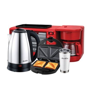 Super Oferta Decakila #2: Estação de Café da Manhã 3 em 1, Chaleira Elétrica 1.8 L, Sanduicheira 2 Fatias e Caneca Térmica 566 ml
