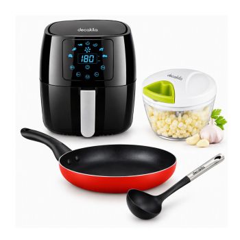 Super Oferta Decakila #5: Air Fryer 4.5 L, Frigideira, Concha de Silicone e Picador de Alho