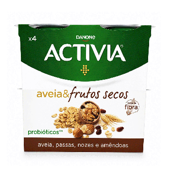 Iogurte Activia Aveia e Frutos Secos Danone, 4x120 g