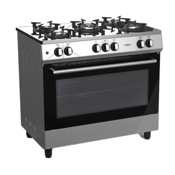 Fogão a Gás 90*60 SMART Inox Placa Vidro 5 Bocas Forno Elétrico Turbo Fan