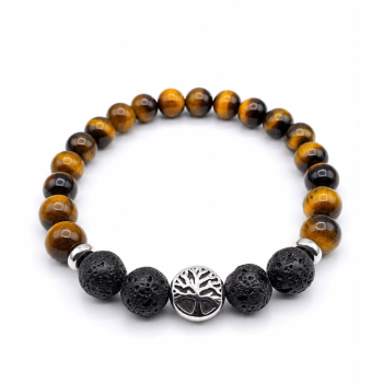 Pulseira de Pedras Naturais Olho de Tigre e Lava Vulcânica 17cm