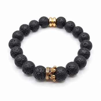 Pulseira King de Lava Vulcânica 17cm, Preto