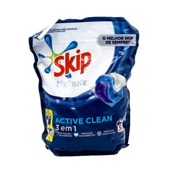 Detergente para Máquina de Lavar Roupa Skip Active Clean Cápsulas 3 em 1, 54 Doses