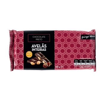Chocolate Preto Pingo Doce Avelãs Inteiras, 100g
