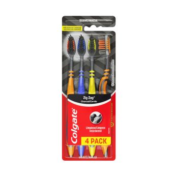 Escova de Dentes Colgate Zig Zag Carvão Macia, 4Un