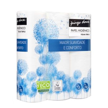 Papel Higiénico Pingo Doce Branco Folha Tripla, 12 Rolos