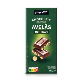 Chocolate de Leite Pingo Doce Avelãs Inteiras, 200 g