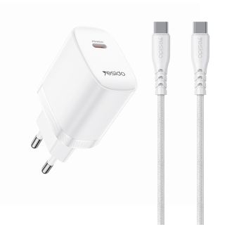 Carregador Rápido Yesido YC105 PD 20W Type-C para Type-C, Branco 