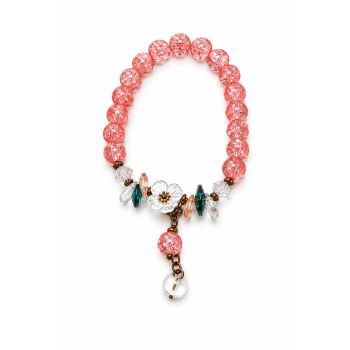Pulseira com Contas Crackle e Flor Decorativa, Várias Cores