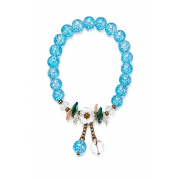 Pulseira com Contas Crackle e Flor Decorativa, Várias Cores