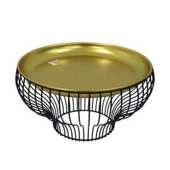 Bandeja Decorativa em Metal com Base Elevada Dourado e Preto, 2Un