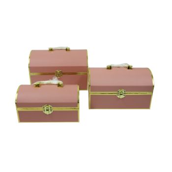 Mini Baús Decorativos Rosa com Detalhes Dourados, 3Un