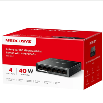 Switch de Rede Mercusys PoE+ 6 Portas Ethernet, Preto