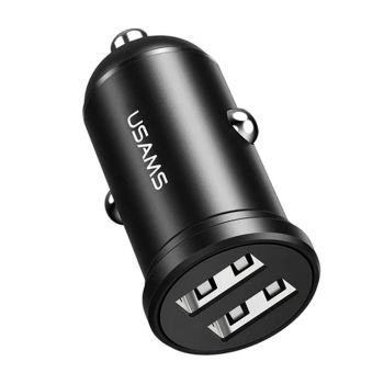 Carregador para Carro USAMS Mini US-CC114 C20 2.4A – Dual USB, Preto