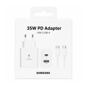 Carregador 35W Samsung Adaptador Type-C USB-A, Branco