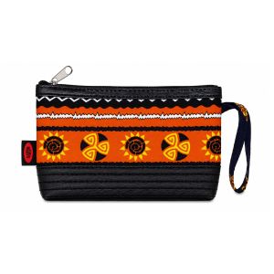 Carteira de Mão Capulana Africana Estampada Laranja Preto Sol Tribal