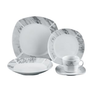 Jogo de Jantar para 4 Pessoas Marmore Quadrado Micasa Porcelana, 20 Pcs