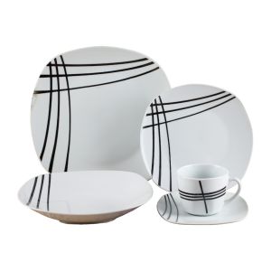 Jogo de Jantar para 4 Pessoas Zing Preto Quadrado Micasa Porcelana, 20 Pcs