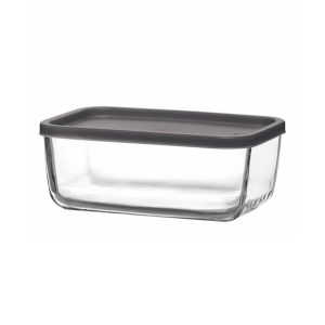 Tigela Rectangular Com Tampa Plastica Cinza Cube LAV, 0.4 L