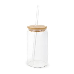 Copo de Vidro com Tampa de Madeira e Palheira Deli Glassware, 540 ml