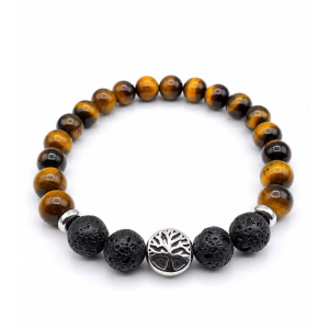 Pulseira de Pedras Naturais Olho de Tigre e Lava Vulcânica 17cm