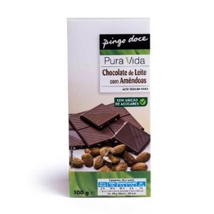 Chocolate de Leite com Amêndoas Sem Açúcar Pingo Doce, 100 g