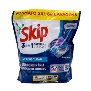 Detergente Para Máquina de Lavar Roupa Skip Active Clean Cápsulas Trio, 32 Doses