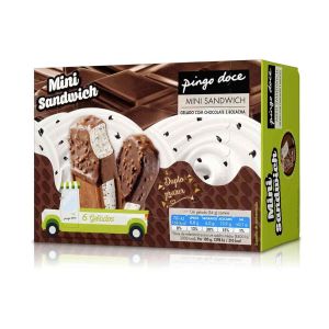 Sorvete Mini Sandwich Pingo Doce Chocolate e Bolacha, 6 Unidades
