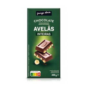 Chocolate de Leite Pingo Doce Avelãs Inteiras, 200 g