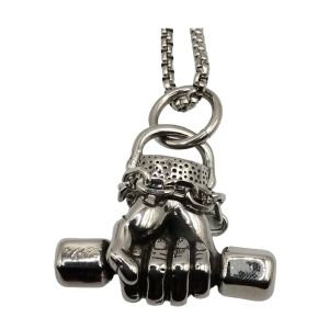 Colar Masculino de Aço Inoxidável Medalha 59243 Silver, 60mm