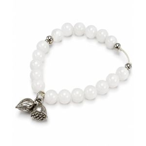 Pulseira de Contas Brancas com Pingentes de Lótus Prateados