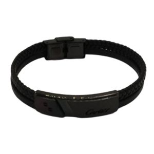 Pulseira Masculina de Couro Preto-Dourado 25017