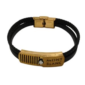 Pulseira Masculina de Couro Preto-Dourado 25021