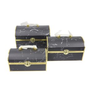 Mini Baús Decorativos Marmorizados Pretos com Detalhes Dourados, 3Un