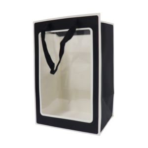 Saco de Presente com Visor Transparente, Preto, Médio